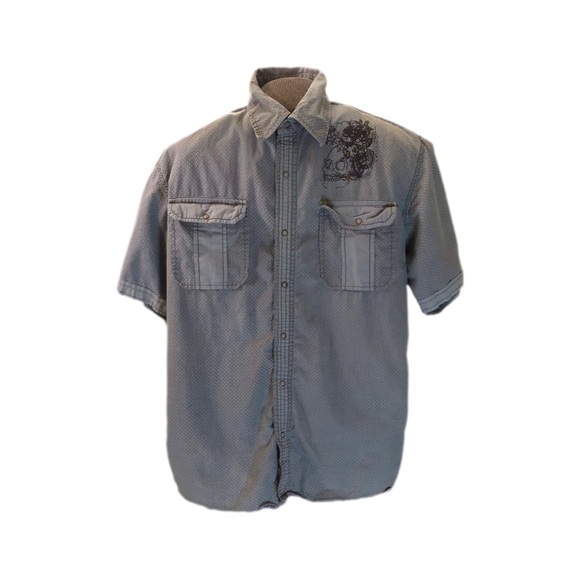 Y2K Peace and Glory Men’s SS Shirt,Size Large,Skull Graphic,Snap Up. - Picture 1 of 4